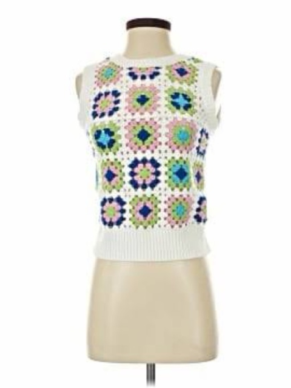 Women’s White Crochet Square-Pattern Sleeveless Top